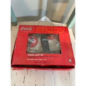 VTG Coca-Cola String Light Set 12 Foot 10 Lights Bottles & Red Logo Discs NIB